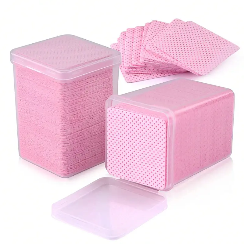 Lint Free Nail Wipes, Finger Nail Polish Remover, 200 PCS Non-Woven Fabric Nail Cleaning Pads Pink Lash Extensions Glue Cleaning Wipes Nail Salon Supplies Nail Products, for Manicure