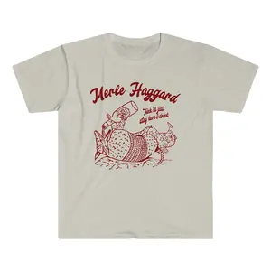 Merle Haggard, Think I'll Just Stay Here & Drink Armadillo Graphic T-Shirt, Featuring Vintage Country Style Design