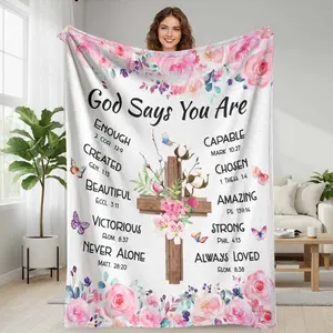 God Says You Are Flannel Blanket  Floral Cross Bible Verse Inspired Print  Soft Cozy Lightweight Breathable Throw  Perfect for Bedroom Decor  Church Prayer Gift  Sofa Nap Blanket  Inspirational Home Use  Spiritual Comfort Moments summerwins