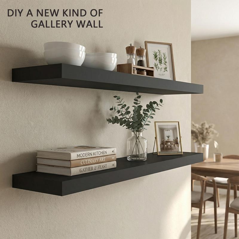 Spaco 35.4" Maple Black Floating Wall Shelves - Modern Wood Storage for Bathroom, Bedroom, Kitchen & Living Room (Invisible Brackets, Decorative & Functional for Books & Organization)