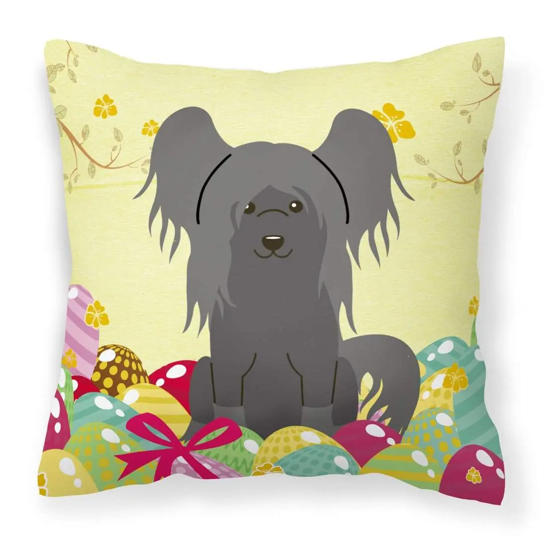 Vibrant Full-Color Print Chinese Crested Black Easter Eggs Handmade Decorative Pillow, 18x18 in Durable Waterproof Polyester Fabric, US-Handcrafted, Ideal for Patio/BB6112PW1818, Handmade Art, Patio/Porch