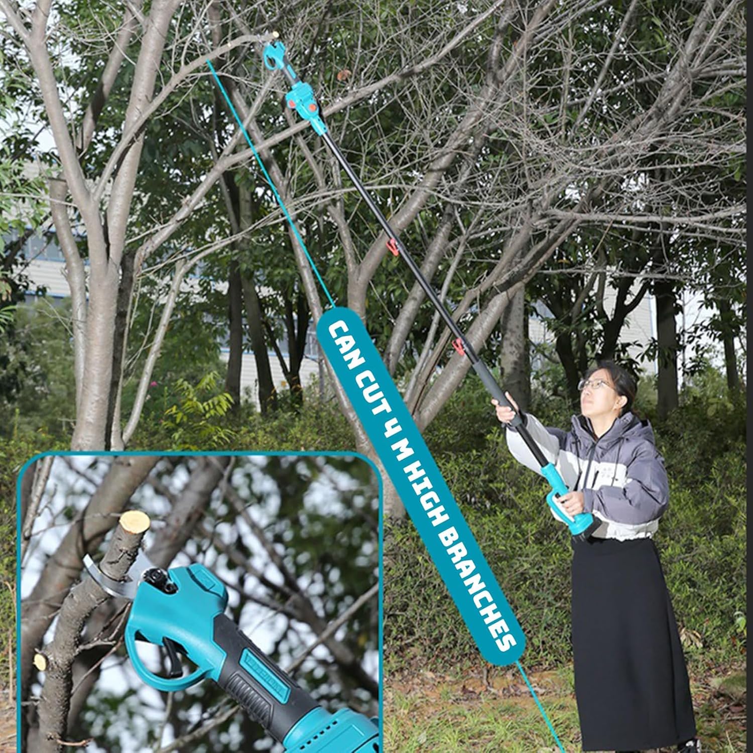 3-in-1 Cordless Pole Saw, Mini Electric Chainsaw and Electric Pruning Shears with 6.5ft Telescopic Pole, 6 Inch Electric Brushless Pole Saw with 2 1.3Ah Batteries for Home Garden Tree Pruning