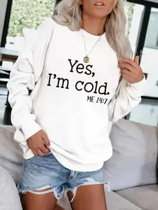 Women's Drop Shoulder Letter Print Hoodie, Comfortable Long Sleeve Round Neck Pullover, Casual Loose Fit Fall & Winter Fashion Top