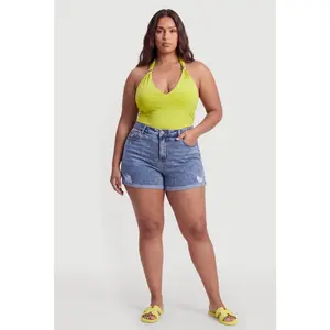 Plus Size Metallic Detail Tie Back Halter Top