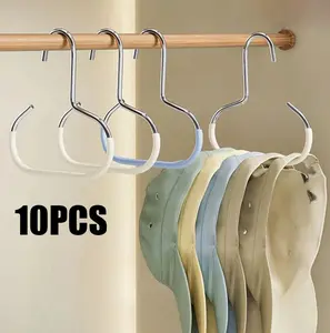 10 Pack Multi-Functional Hat Hangers for Closet Organization, Non-Slip Stainless Steel Hat Rack Hooks, Heavy Duty S-Shaped Hanging Storage Hooks for Baseball Caps, Bags, Scarves, Ties, Belts, Clothes, Home Accessories