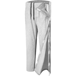Unisex Tear Away Pants 2 Side Snaps Post Surgery Breakaway Pant Full Open Down Cotton Rip Off Pants for Hip Replacement Elastic Fabric Menswear Pockets Sweatpants Trouser Casual pants men