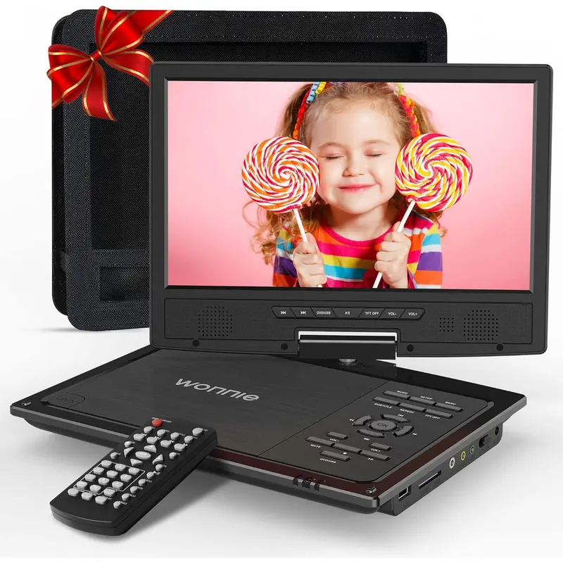 12.5" Portable DVD Player  Headrest Video Player with 10.5" Swivel Screen, 5-Hours Rechargeable ,  Headrest Holder, Dual Speakers, Support USB/SD Card/Sync TV, All Regions