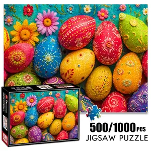 1pc 1000 piece adult puzzle 70x50cm Colorful Decorated Easter Eggs with Floral Patterns 500 pieces of paper jigsaw puzzle, suitable for adults and families, large-scale DIY puzzle interactive toy ga