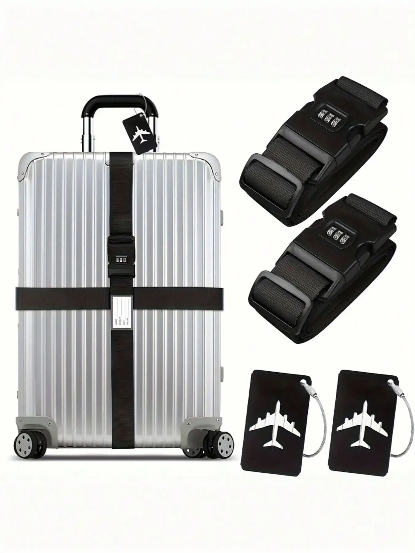 Cross luggage straps with locks, adjustable luggage straps, luggage tags, luggage strap accessories, can fix luggage together, extending the service life of luggage, Travel Accessories, Traveling Essentials