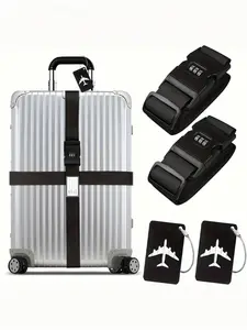A set of cross luggage straps with locks, adjustable luggage straps, airplane pattern luggage tags, luggage strap accessories, easy to identify luggage strap connectors，can fix luggage together, extending the service life of luggage, Travel Accessories