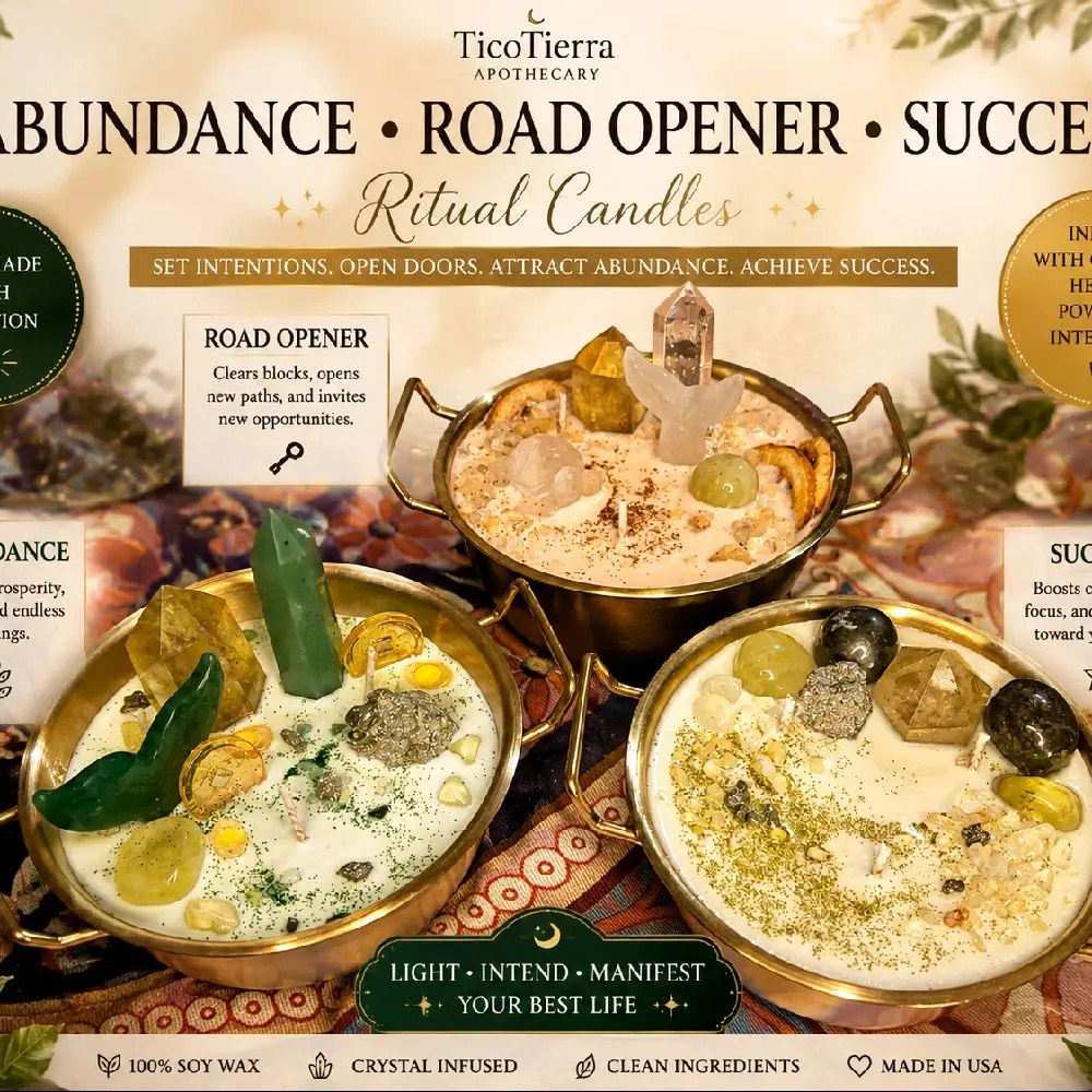 Intentional Essential Oil-Infused Decor Candle with Herbs and Crystals