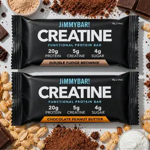 JiMMYBAR! Creatine Protein Bar VARIETY PACK - 20g Protein 5g Creatine - Chocolate Peanut Butter & Double Fudge Brownie - Homemade Natural Snack - America's Best Protein Bar