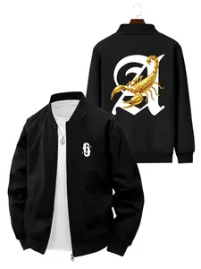 Trendy Men's Gold Scorpion a Badge Baseball Jacket, Casual Long Sleeve Outerwear, Geometric Pattern, Loose Fit, All Seasons Street Style