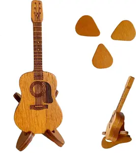 Cute Mini Wooden Guitar Pick Box Set -3PCS Unique Guitar Picks with 1 Stand, Natural  Wood Crafted for Acoustic Electric & Ukulele Players Portable Guitar Picks Holder Container