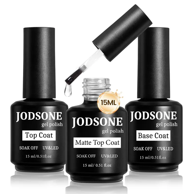 JODSONE 3 bottles 15ML top coat matte top coat primer set Soaking salon using home DIY nail gel