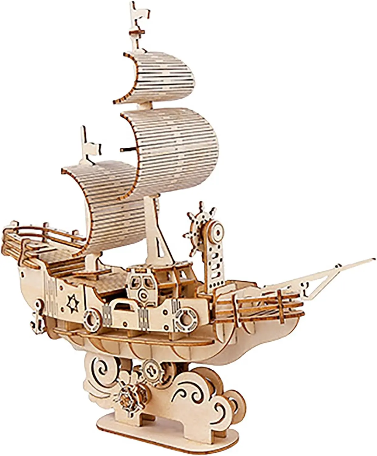 Wooden 3D Sailboat Puzzle Model Kit DIY Assembly Brain Teaser | Eco-friendly laser cut wooden Sailship‌ 3D puzzle kit for adults, burr-free pieces, no glue needed, classic 3D jigsaw puzzle