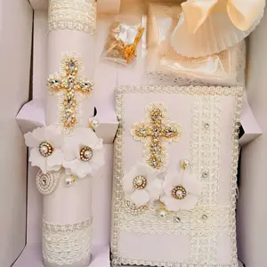 5pcs Baptism Candle set Ivory. Set De Vela Para Bautizo English & Spanish Christening Candle Traditional Ornaments