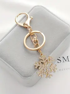 1/20pcs Rhinestone Christmas Snowflake Keychain - Sparkling Golden-Tone Zinc Alloy Keyring with Festive Snowflake Design, Perfect for Holiday Decorations, Christmas Decorations, Keychain, Bag Charm, Bag Accessory