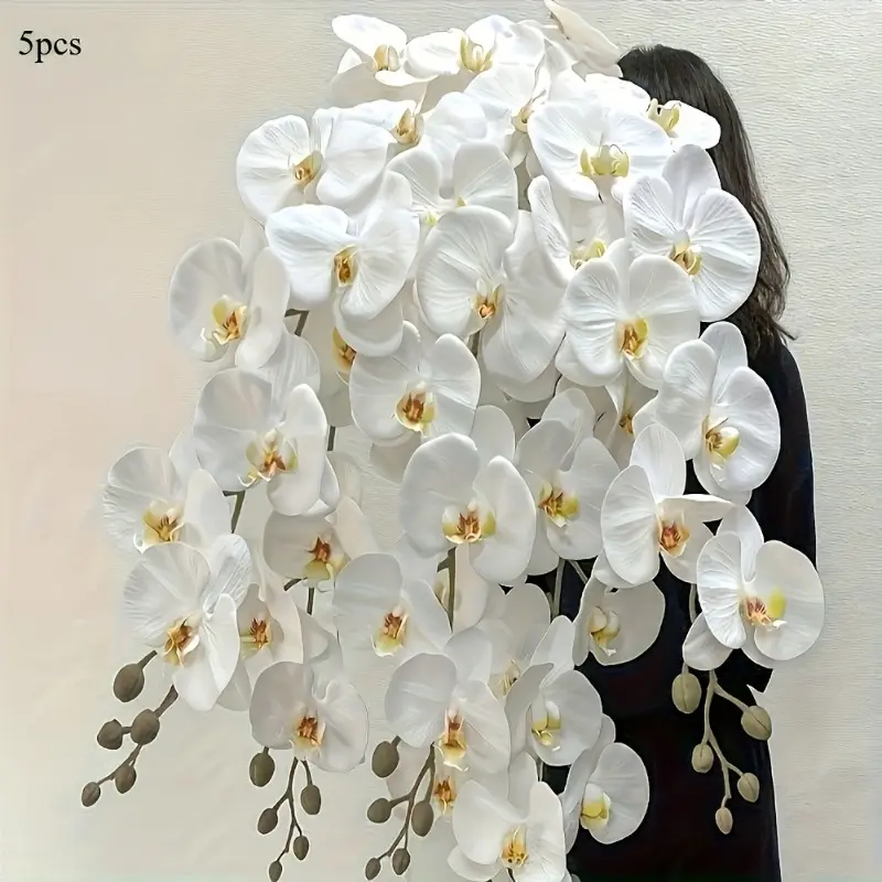 5 Pcs Set Artificial Phalaenopsis Decorative Bouquets, Artificial Flower Decoration, Artificial Flowers, Suitable for Valentine's Day, Mother's Day, Christmas, Thanksgiving and Other Occasions, Vase Not Included