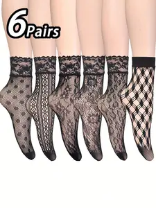 Women's Floral Lace Hollow Out Fishnet Socks, Sexy Fashion Comfy Breathable Ankle Socks for Daily Wear, Ladies Socks for Summer, Casual Comfy Socks, Womenswear, Breathable Soft Socks