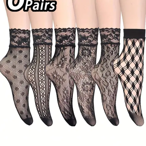 Women's Floral Lace Hollow Out Fishnet Socks, Sexy Fashion Comfy Breathable Ankle Socks for Daily Wear, Ladies Socks for Summer, Casual Comfy Socks, Womenswear, Breathable Soft Socks, Multipack Socks