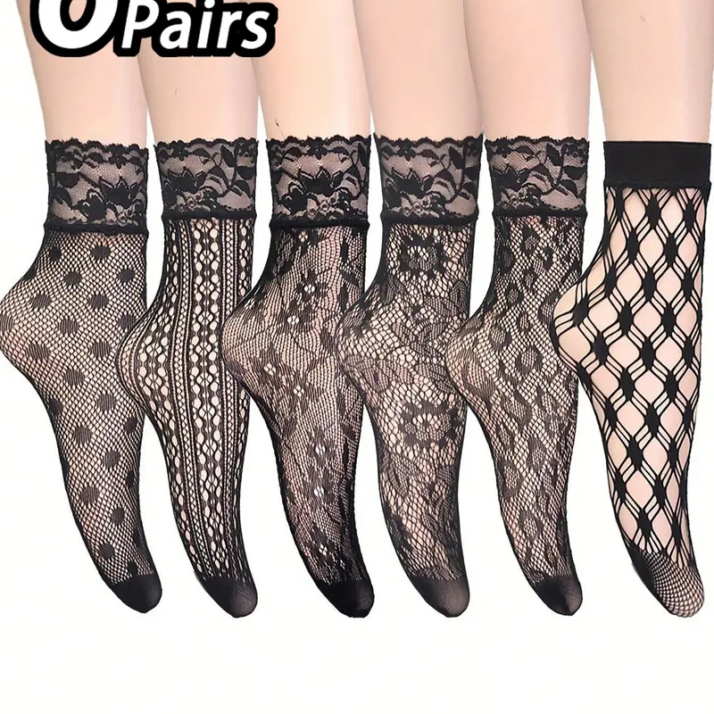 Women's Floral Lace Hollow Out Fishnet Socks, Sexy Fashion Comfy Breathable Ankle Socks for Daily Wear, Ladies Socks for Summer, Casual Comfy Socks, Womenswear, Breathable Soft Socks, Multipack Socks