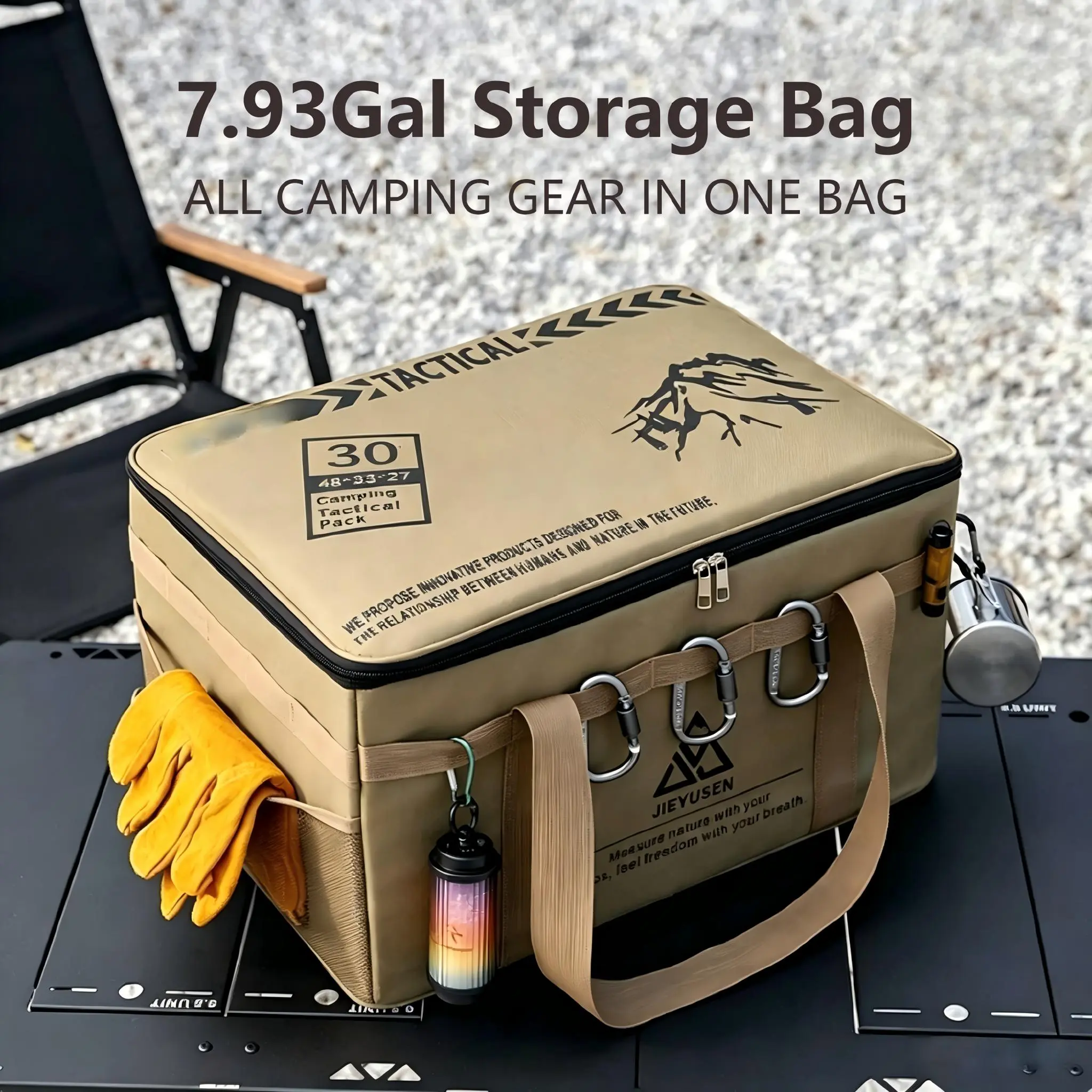 7.93 Gallon Outdoor Waterproof Oxford Storage Bag, Large Capacity Multi-Compartment Camping Gear Organizer Tote Bag for Travel, Hiking, Picnic, Fishing, Home & Car Storage