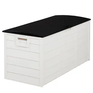 75gal (280L) Durable Outdoor Garden Plastic Storage Deck Box Organiser - Lockable Seat with Safety Features, Wheels for Tools, Cushions, Toys tiktokshopspringglowup Resin
