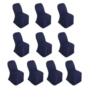 10 Pack Polyester Chair Cover for Banquet Chairs Navy Blue - Stain-Resistant Reusable Slip-On Slipcover