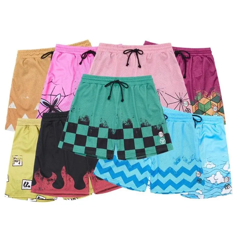 Men's Anime Demon Slayer Character Inspired Mesh Shorts Breathable Athletic Gym Shorts with Drawstring for Casual Sports Wear