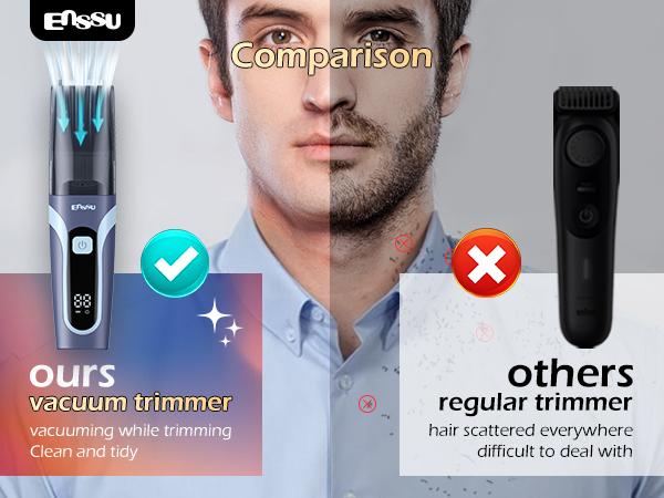 ENSSU Beard Trimmer for Men Auto-Vaccum, Rechargeable ElectricMen Beard Trimmers with 2 Combs, 1-20mm Adjustable Length Dial,Waterproof Cordless Mustache Trimmer for Face, Stubble