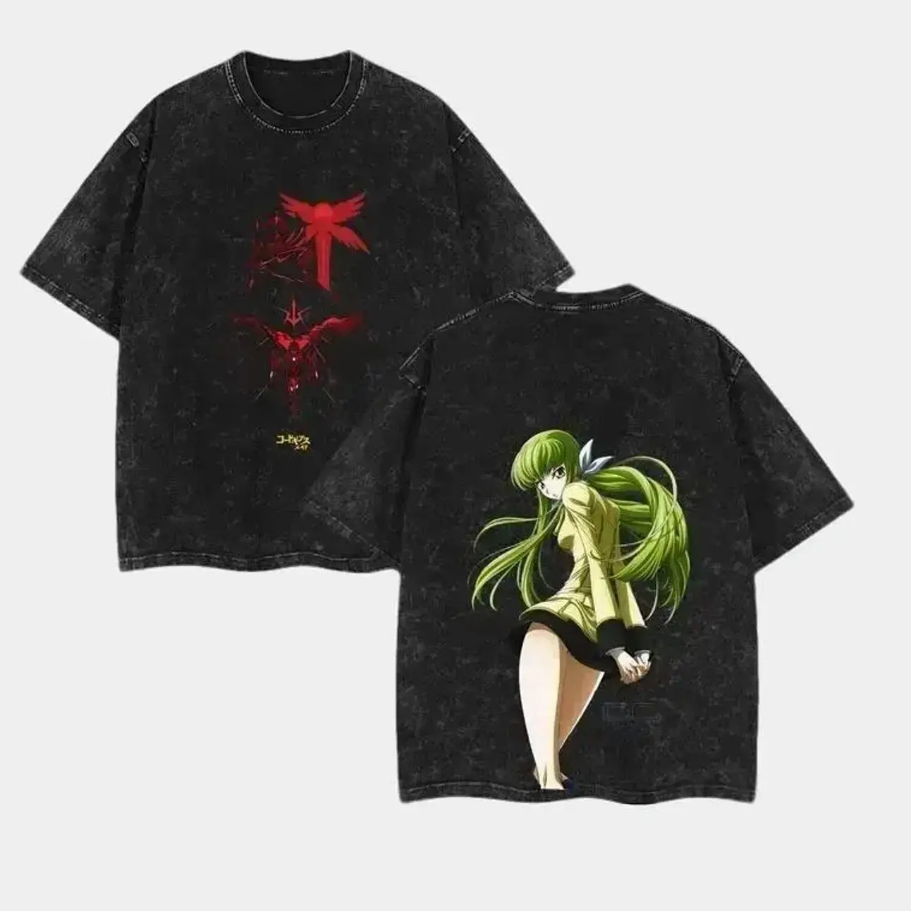 Code Geass Anime Double Printed Vintage Washed Tee Unisex Oversize Anime Manga Washed Heavyweight Cotton T-shirt 4XB