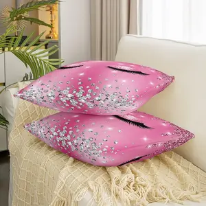 Eyelash Diamond Reversible Throw Pillow Covers,16 x 16-Inch Simple Lovely Square Cushion Covers,Set of 2,Pink Shiny Bling Pillow Covers