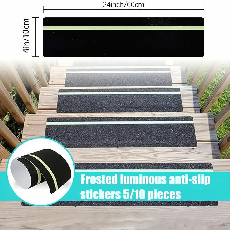 5/10pcs Of Luminous Matte Anti-slip Stickers! Anti-slip Stair Step Mats, Suitable for Indoor And Outdoor Use, Resistant to Extreme Weather, Highly Sticky And Wear-resistant! Luminous Strip Design, Waterproof, Anti-slip And Easy to Install