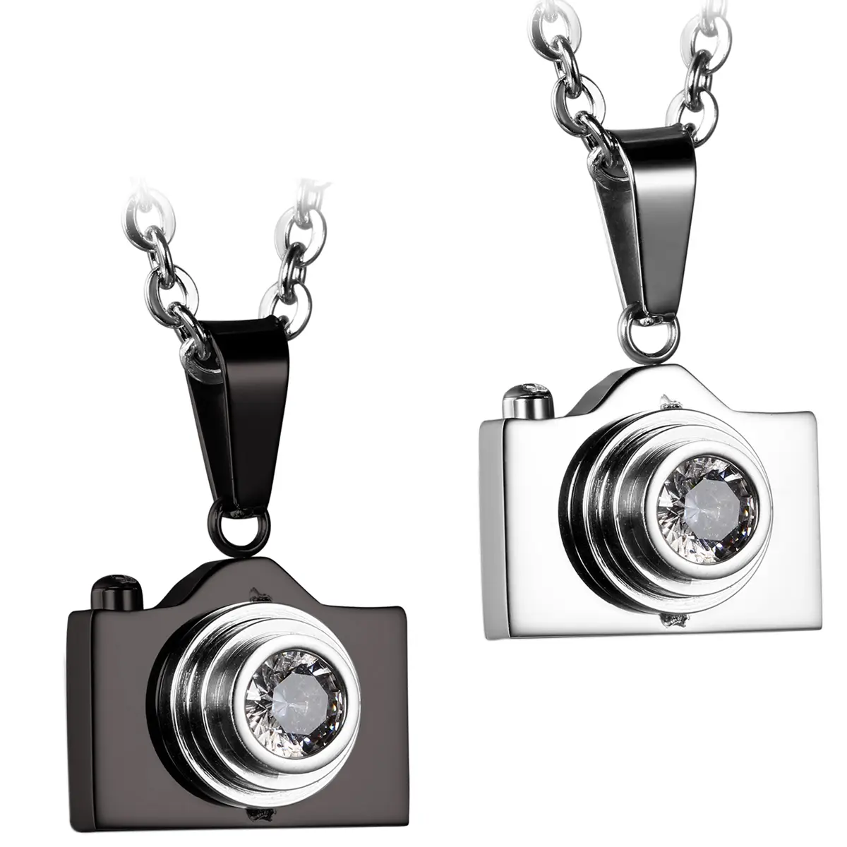 OIDEA Stainless Steel Camera Pendant Necklace for Photographers, Unisex Casual Jewelry with Rhinestone, Hypoallergenic 22" Lightweight Chain, Hypoallergenic Jewelry