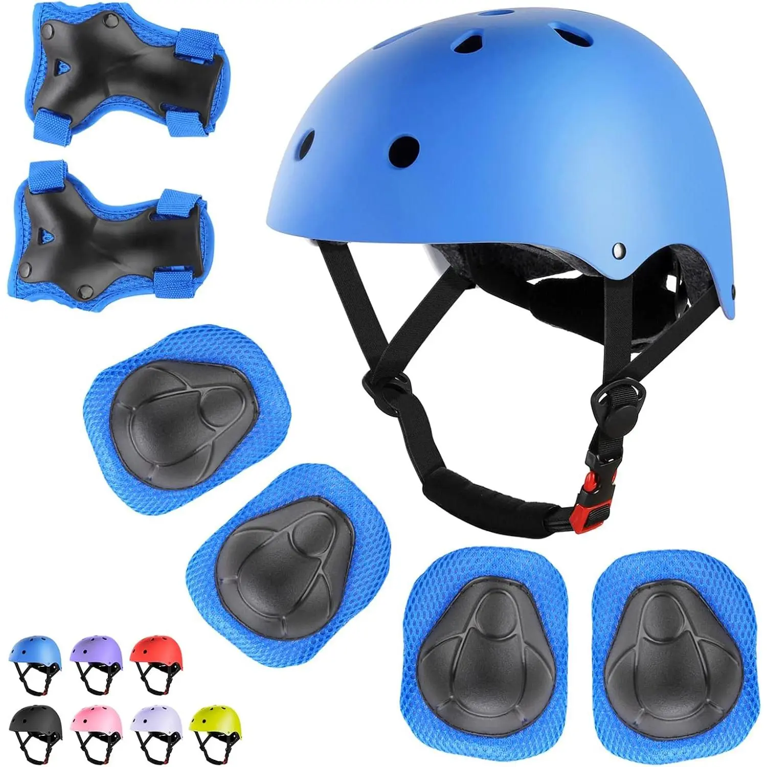Kids Protective Gear Set - Adjustable Helmet, Knee Pads, Elbow Pads, Wrist Guards for 3-10Y (15kg-40kg) Unisex Children, Multi-Sports Use for Biking, Inline Skating, Impact Buffering, Ideal for Birthday, Christmas Day, Children Day Gifts