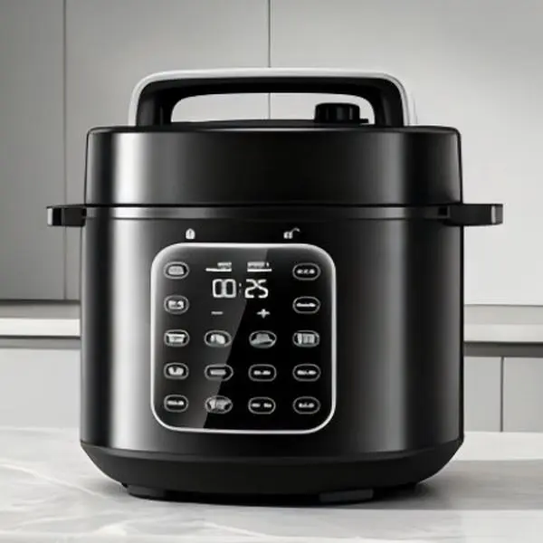 Black 6 quart 9-in-1 electric pressure cookerwith stainless steel inner pot! 12programmable modes and safe ventdesign, works as rice cooker, slow cooker,sauté pan, warmer and sterilizer all in one.