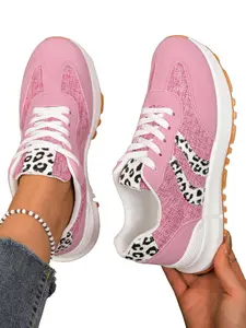 Women's Leopard Print Trendy Sneakers Lace Up Casual Sport Shoes
