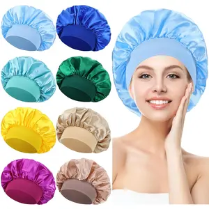 8 Pack Colors Lined Sleeping Bonnets Shower Caps Curly Long Hair Protector Night Large Wide Brim Band Sleep Hats Hair Wraps for Girls (Mix Colors)