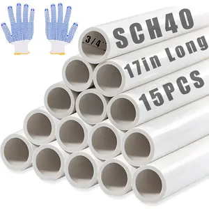 15 count 3/4 Inch PVC Pipe, 17 Inch (1.41ft) Long, SCH40 White PVC Plumbing Pipe for Water, DIY Projects, Garden Frames, Greenhouse, Garden & Industrial Use with Gloves