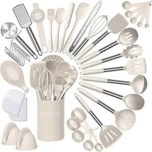 45 pcs Silicone Kitchen Cooking Utensil Set, Spatula Set with Stainless Steel Handle, Non-stick Heat Resistant - Best Cookware Set