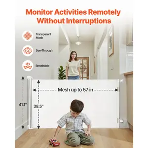 VEVOR Retractable Baby Gate, Extends to 57 inch Wide, 38.5 inch Tall, with Security Lock, Easy to Use, Walk Through Without Tripping, Mesh Dog Gate for Stairs, Hallways, Indoor/Outdoor, White