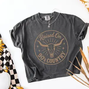 Raised on 90's Country, Country Music, Western, Country, Comfort Colors, Cropped Boxy Tee, Front and Back