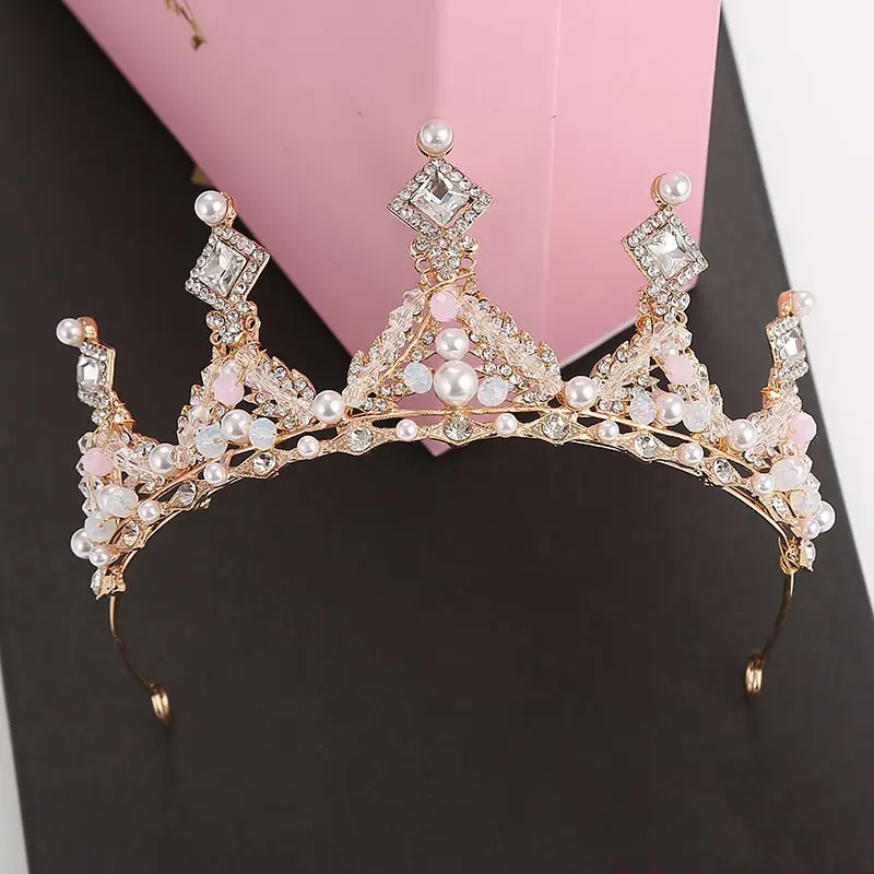 Tiara Butterfly Princess Crown Gold Pearl Headband Rhinestone Hairpiece for Wedding Bridal Prom Birthday Party Cosplay
