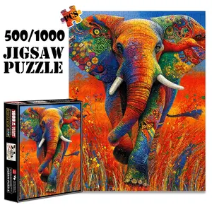 1pc 1000 piece adult puzzle 70x50cm Colorful Painted Elephant500 pieces of paper jigsaw puzzle, suitable for adults and families, large-scale DIY puzzle interactive toy games, birthday holiday stress