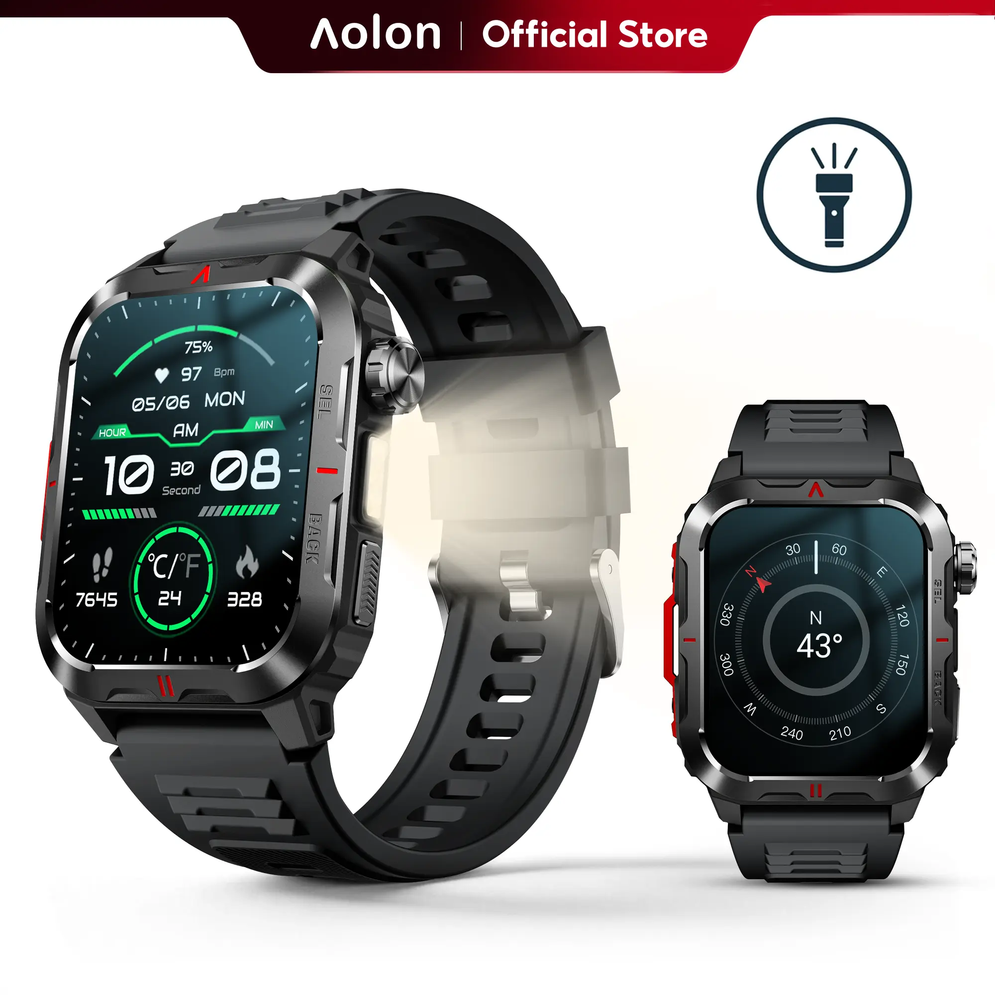 Aolon Tetra S5 Military-Grade Rugged Smartwatch, 1.93'' Screen, Compass, Flashlight, Custom Buttons, Digital Crown, IP68 & 1ATM Waterproof, Outdoor Fitness Modes, iOS & Android Compatible#SummerFinds#summerwins