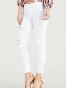 White Judy Blue Destroyed Hem Jeans