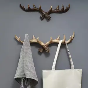Rustic Resin Deer Antler Wall Hook, Festive Winter Holiday Decoration, Coats & Keys Holder, Unique Entryway Wall Art for Home & Store Displays, Storage Hooks