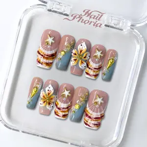 NailPhoria AZURE BREEZE -SUMMER Handmade Press-On Nails | Reusable, Salon-Quality, Long-Lasting, Glossy Design