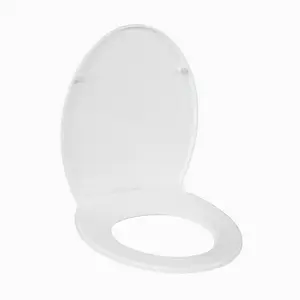 Soft Close White Toilet Seat – PP Material, Locking Hinges, Flat Lid, Quick-Release, Easy to Clean, Durable, Stable – Ideal for Bathroom, Family, Apartment, Hotel – Global Fit